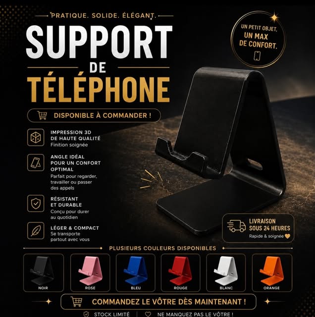 Support de téléphone imprimé en 3D, décliné en six couleurs